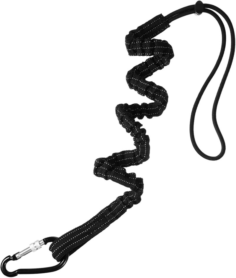 LEIFIDE 1 Pc Tool Lanyard Standard Length Safety Tool Leash 17.6lb 8kg Tough Adjustable Fall Protection Tether with Aluminum Screw Lock Buckle, Shock Cord Stopper and Retractable Loop End, Black - Image 1